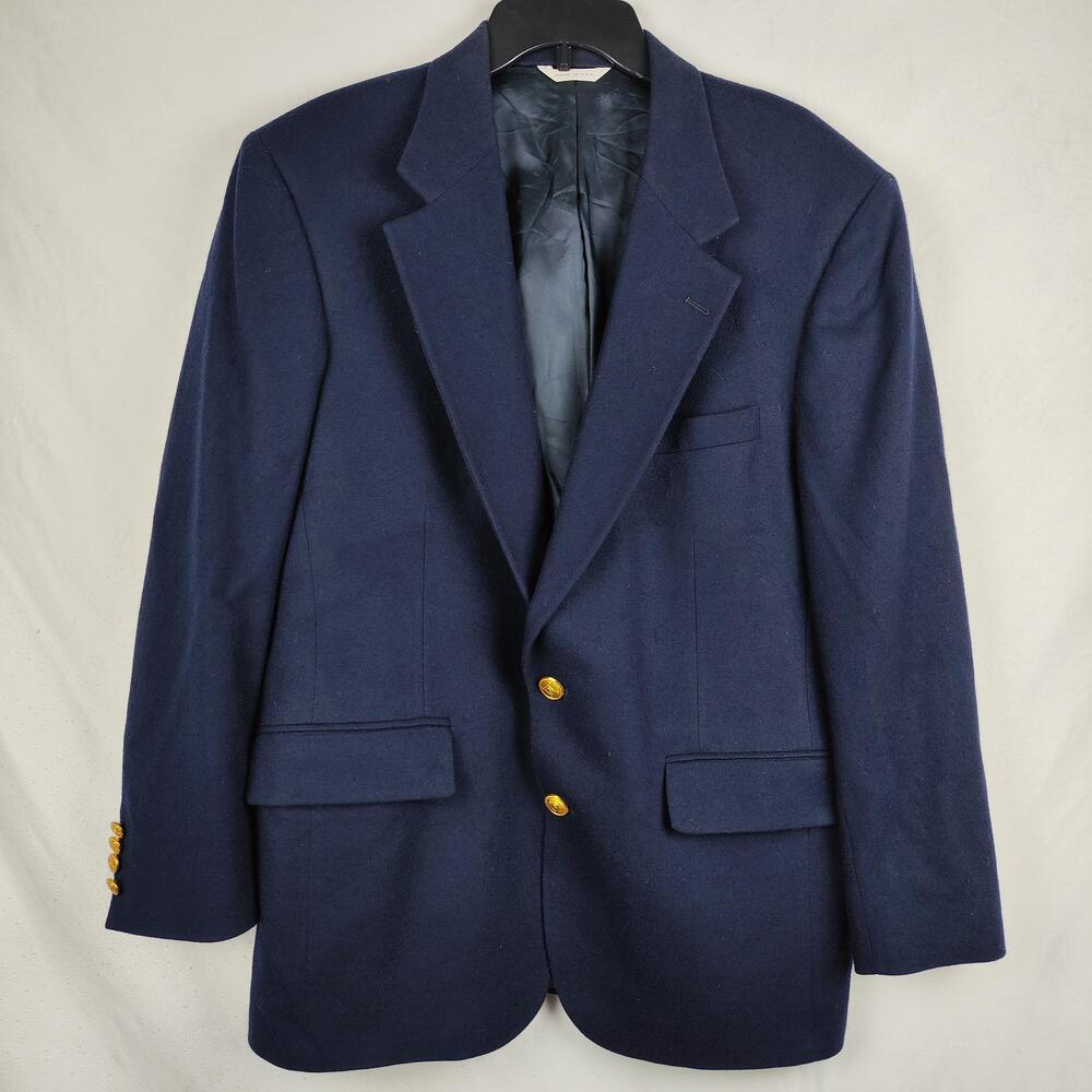 Blazer Mens 40 Blue Wool Gold Button Classic Fit Sport Coat Jacket Notch Lapel